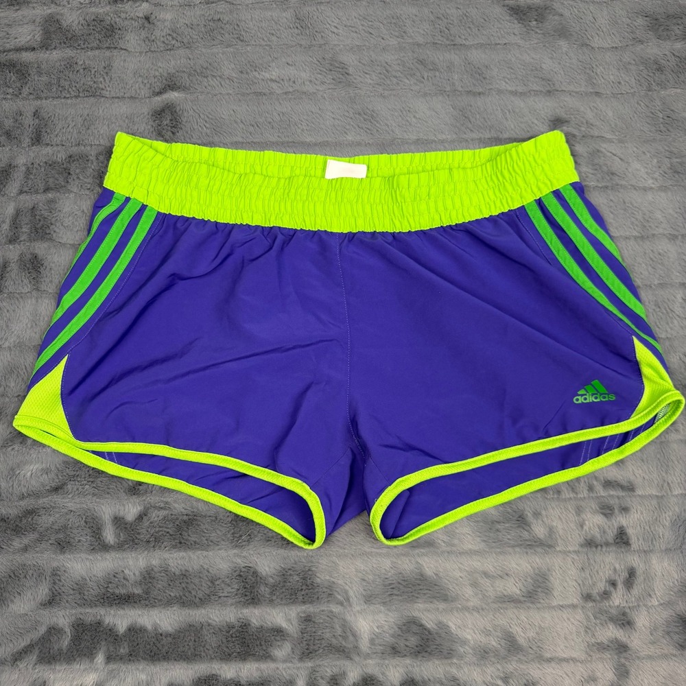 Adidas Womens Purple Lime Green 3 Stripe Running Shorts Size L Large 13190